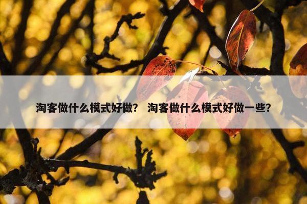 淘客做什么模式好做？ 淘客做什么模式好做一些？