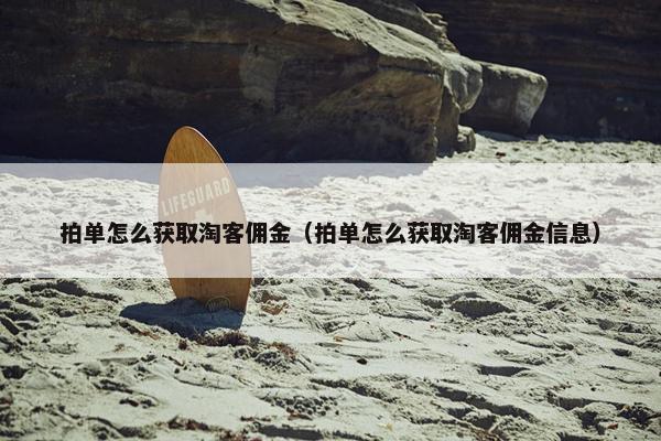 拍单怎么获取淘客佣金（拍单怎么获取淘客佣金信息）