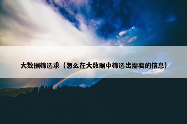大数据筛选求（怎么在大数据中筛选出需要的信息）