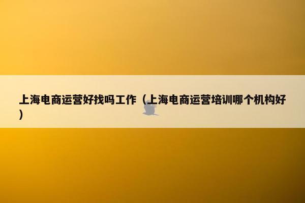 上海电商运营好找吗工作（上海电商运营培训哪个机构好）
