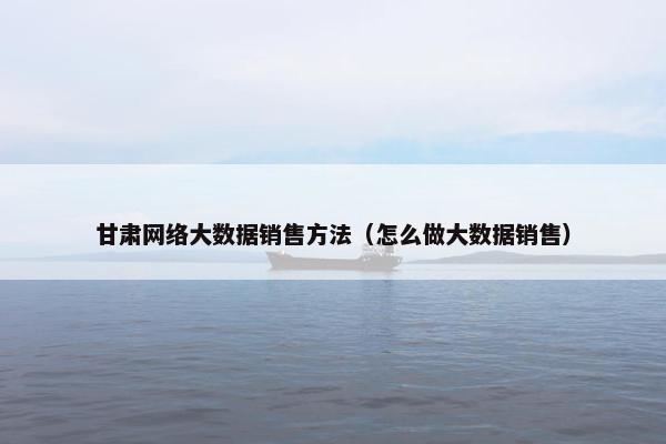 甘肃网络大数据销售方法（怎么做大数据销售）