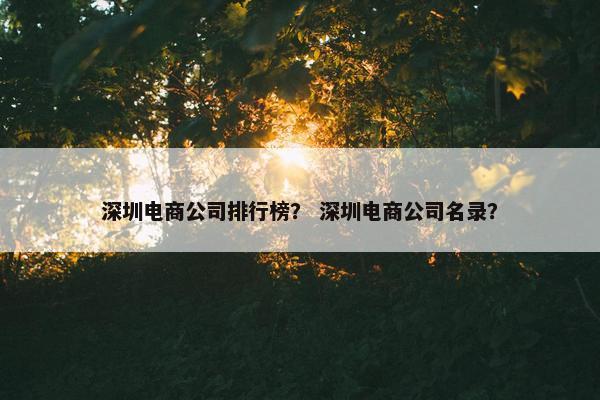 深圳电商公司排行榜？ 深圳电商公司名录？