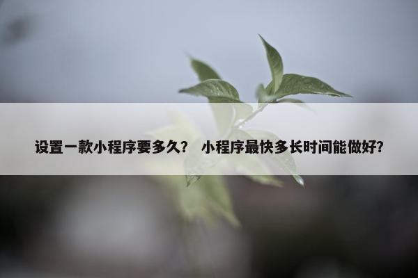 设置一款小程序要多久？ 小程序最快多长时间能做好？