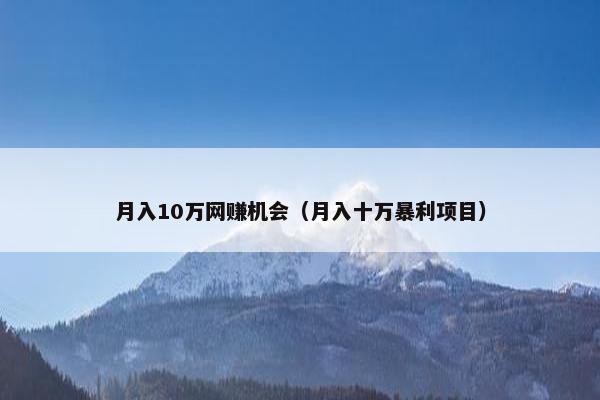 月入10万网赚机会（月入十万暴利项目）